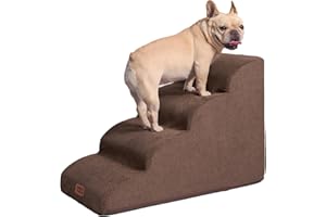EHEYCIGA Scaletta per Cani 4 Gradini Altezza 50 cm, Scala Cane Piccoli e Gatti per Salire su Letto e Divano-Antiscivolo in Spugna con Rivestimento Rimovibile e Lavabile, Marrone