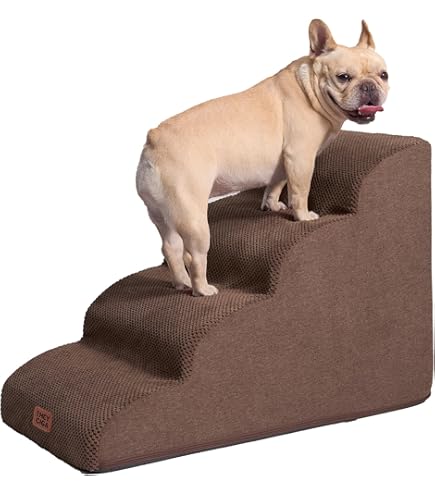 COZY KISS Hondentrap voor kleine honden, 50 cm, huisdiertrap voor bed van spons met hoge dichtheid, hondentrap, hondentrap, hondentrap met wasbare overtrek en antislip bodem, 40 x 72 x 50 cm, 4 treden