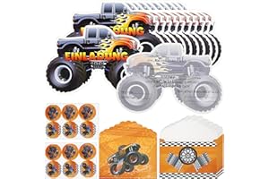 SHOWHEEL 12×Truck Einladungskarten Kindergeburtstag, Truck Party Einladung Deutsch mit Umschläge, Einladungskarten Geburtstag Truck, Einladungskarten Kindergeburtstag Junge Orange