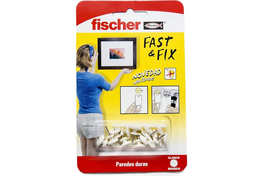 fischer - Colgador Cuadros Básico Fast & Fix | Fija Cuadros sin Agujeros | Hasta 8 Kg de Carga | Reutilizable | Ideal para Ho