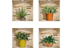 The Nisha Art Adesivi 3D Magici da Muro in Vinile Sticker Decalcomania Fai-da-Te, Set da 4, Pietre Piante Verdi