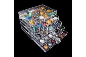 Dmnnlp Small Rock Display Case, 5 Drawers 120 Grids(3x3cm), Clear Acrylic Rock Collection Box, Display Boxes for Collectables Small Rocks Gemstone Storage Cases (21.5x14x14.5cm)