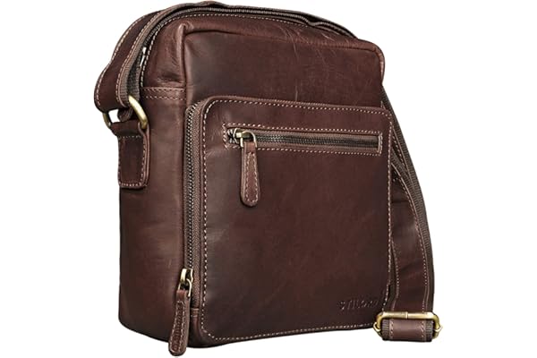 STILORD Nathan Sac à Bandoulière Homme Cuir Sac Messager Vintage Besace Sacoche Épaule idéal Tablettes de 10,1 Pouces Couleur:Cognac - Marron foncé