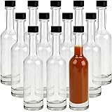 BELLE VOUS Sauce & Liquor Bottles (12 Pack) - Glass 150ml (5 fl oz) Empty Spirit Bottles with Leak Proof Black Screw Caps - F