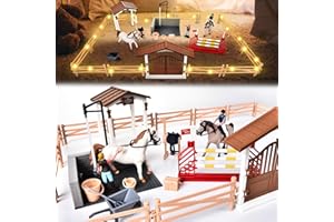 JONRRYIN Cavallo Giocattolo, Cavallo Stabile Set con Luce LED Recinto Cavalli Giocattolo Stalla Cavallo Fienile Set, Animali Fattoria Regali di Natale Compleanno per Bambini 3 4 5 6+ Anni