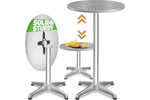 CASARIA® Round Bar Table | 60 cm | Top Outdoor High Kitchen Dining | Breakfast | Bistro | Stainless Steel | Cocktail Drinks | Tall Garden Patio Counter Folding Pub Home
