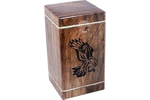 HIND HANDICRAFTS Urne aus Buchenholz für menschliche Asche für Erwachsene, groß – Graburne für Kolumbarium – Beerdigungsurnenbox (Adler, 250 Kubikzoll) – MW