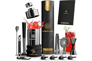 BarDeluxe® Cocktail Set 12-teilig, Barkeeper Set, Cocktail Mixer Set | 750ml Cocktailshaker Edelstahl, Cocktail Shaker Set, Bartender Set | Luxus Cocktail Geschenkset