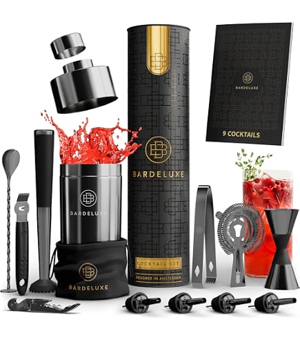 Kit Shaker Cocktail 8 Pièces En Acier Inoxydable - 750 Ml Avec Livre De Recettes - Idéal Bar à Domicile Ou Cadeau