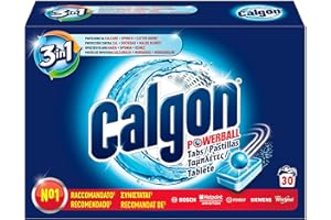 Calgon Powerball Tabs Anticalcare Lavatrice 3 in 1, 1 Confezione da 30 Pastiglie di Anticalcare per Lavatrci, Additivo Lavatrice per una Protezione da Calcare, Sporco e Cattivi Odori