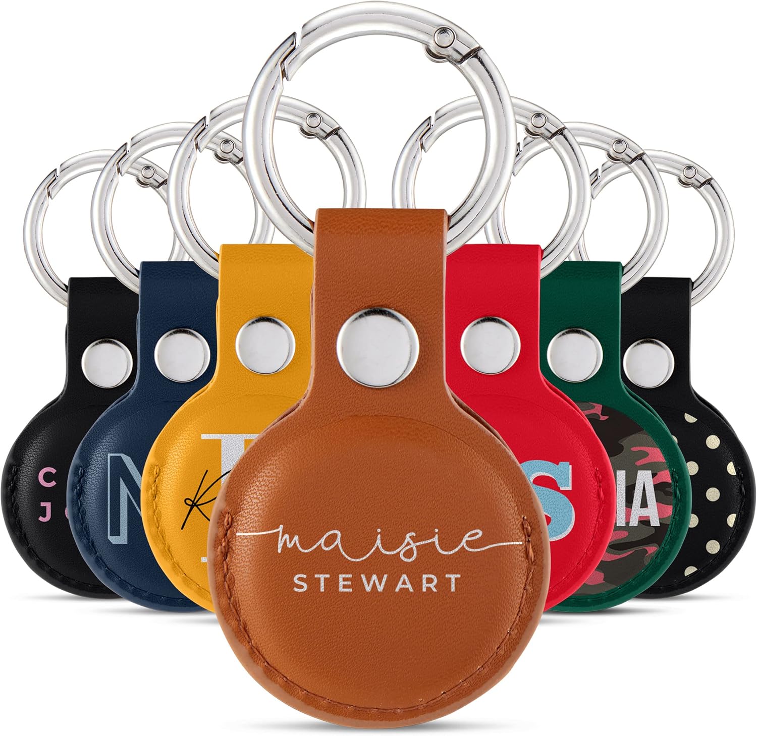 Tirita Personalised Case Keyring Holder Compatible with Apple AirTag 1 & 2 - Leather Case with Key Ring for Apple Air Tag [05- Name Handwritten on Brown]