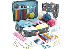 BCMRUN Crochet Kits for Beginners Adults,Crochet Hooks Set Includes Ergonomic Rubber & Metal Crochet Hooks, Knitting Accessories and Bag,UK Best Starter Beginners Crochet Kit