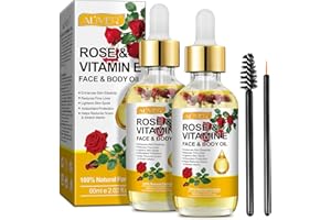 GÉNÉRIQUE Huile de vitamine E 60ml, 100% naturelle huile de rose, pour la peau, le visage, les cheveux et les cuticules des ongles, pour apaiser la peau, la peau sèche, les rides, les cicatrices (2 bouteilles)