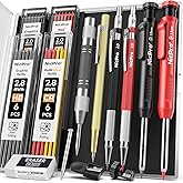 Nicpro 15 Pieces Carpenter Pencils with Sharpener and Case, Mechanical Pencils with 40 Refills, Automatic Center Punch and Ca
