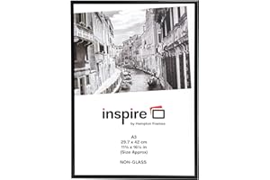 Hampton Frames | Poster Frame A3, Black, 42x30cm, Rectangular, Acrylic Front, Lightweight Plastic | Wall Mount, Landscape or Portrait, For Photos, Certificates, Posters