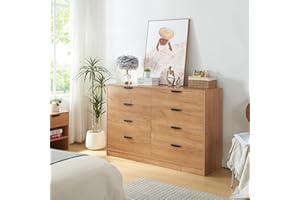 [en.casa] Cajonera para Salón Mueble Versátil Aparador con 8 Cajones de Estilo Atemporal para Dormitorio Sala de Estar Recibidor MDF 90 x 140 x 40 cm - Roble