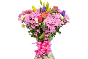Homeland Florists Pink Mixed Fresh Flowers Delivery Next Day Prime UK, Stunning Floral Bouquet, Beautiful Birthday Present or Thank You Gift