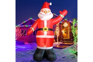 OMDEKOR 300 CM Nadmuchiwana Dekoracja Świąteczna, Święty Mikołaj w Czerwonych Rękawiczkach Dekoracja Ogrodowa z Oświetleniem LED, 10 FT Nadmuchiwany Święty Mikołaj o Wysokości do Użytku Dekoracja Świąteczna