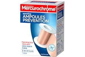 MERCUROCHROME - Sparadrap Prévention Ampoules - Protège des frottements - Découpe sans ciseaux - Micro-aéré pour laisser la peau respirer normalement - Retrait sans laisser de traces