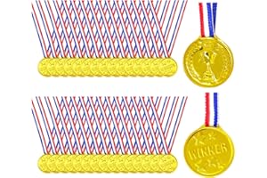 Rumgug 30 Pezzi Medaglie per Bambini, Medaglie d'oro in Plastica per Bambini con Nastri al Collo Vincitore Medaglie Bambini per Giochi Competizioni Premi Brillanti per Eventi Sportivi