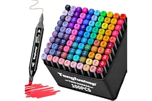 Tongfushop 100 Colored Marker Set, Colouring Pens, Marker Set for Adults Artists, Double Tip Art Pens for Drawing, Sketching, Anime and Manga with Carrying Case and Storage Base