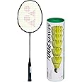 YONEX Nano ray 18I Badminton Racquet (Black, Graphite, G4-77g, 30 lbs. Tension) & Mavis 200i Nylon Shuttle Cock, Pack of 6 (Yellow) Combo