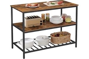 VASAGLE Isola da Cucina con Ampio Piano di Lavoro, Scaffale a 3 Livelli, Struttura in Acciaio, 60 x 120 x 90 cm, Stile Industriale, Facile da Montare, Marrone Vintage e Nero KKI01BX