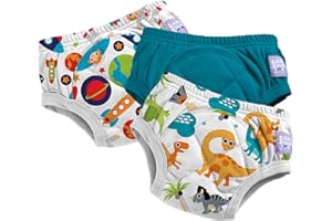 Bambino Mio, Mutandine di Apprendimento Riutilizzabili, Confezione da 3, 2-3 Anni, Dinosauri Spaziali per Ragazzi - Lavabili, Ricamo a Punto Croce, Marchio Britannico Premiato