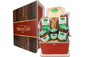 VALLE DEL CRATI ECCELLENZE GASTRONOMICHE DAL 1998 Valle del Crati Cesto di Natale "Piccante" con 6 prodotti | Cestino di Natale con Soppressata, Salsiccia, Crema di Nduja, Sugo Piccante, Fileja e Peperoncino | Cesto Regalo Natalizio