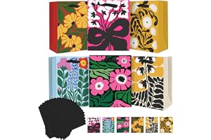Gcardist 7,9 tum x 4,3 tum x 9,6 tum, 6 stycken papperspresentpåsar med blommande blommor och handtag av silkespapper, medelstorlek (6 påsar + 12 stycken sidenpapper)