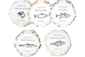 ‎FEINKOST MACHADO Feinkost Machado Paté 5er Set – Pasteten aus Thunfisch, Lachs, Sardinen, Muschel & Bacalhau (Kabeljau) | Portugiesische Feinkost | Gourmet Aufstriche als Geschenk oder Tapas Highlight