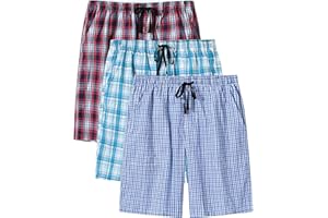 MoFiz Men's Cotton Pyjama Lounge Shorts Checked Button Fly Pyjama Bottoms
