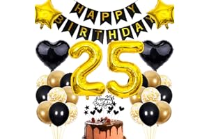 Cnrose 25. Geburtstag Dekoration,Schwarz Tortendeko Geburtstag 25 Jahre Mann,Party Deko Gold Schwarz,25 Geburtstag Männer Frau,Tortendeko 25. Geburtstag Frauen,Geburtstagsdeko 25 Jahre Mann