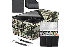 FORTEM Organizador Maletero Coche con Bolsa Térmica, Caja Plegable SUV con Compartimentos, Accesorios Auto Mujer Hombre, Tela Oxford 600D, Base Antideslizante, Correas, Tapa Suave (105L)