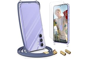 UYMO Funda con Cuerda para Samsung Galaxy A54, Case para Silicona Anti-Caída con Cordón, con 2 Protector de Pantalla,Correa Colgante Ajustable Collar Correa de Cuello Cadena Cordón Cover，Azul