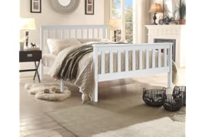 XEO HOME White 4ft6 Double Wooden Bed Frames Pine Solid Strong Wood Furniture (Double 4ft6 Bed Frame only)