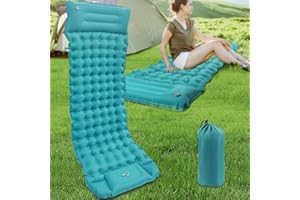 DeeprBling Materassino da Campeggio Gonfiabile con Pompa a Pedale e Cuscino, 10 CM Spessore Materassino Autogonfiante Ultraleggero, Materassino ad Aria Campeggio per Tenda, Trekking, Sacco a Pelo