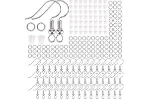AIEX 300 PCS Earrings Making Supplies Kit 925 Silver Plated Earring Hooks Hypoallergenic Ear Wire Hooks for DIY Earring Making with Clear Earring Safety Backs and Jump Rings