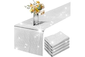 cobee Tischdeko Party, Disco Party Tischläufer Silber Pailletten Tischläufer Glitter Paillette Tischläufer Disco Abschlussball Party Tischläufer Geeignet Glitzer deko Disco Party Deko(30x275CM)