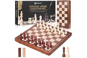 Cugybue Scacchiera in Legno,Scacchi Magnetici 2 in 1, Set di Scacchiera in Legno per Bambini e Adulti, Set di Scacchi da Viaggio, Set di Scacchi Pieghevole Portatile per Bambini e Adulti,39 * 39CM