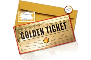 SIEESER Exklusiver Gutschein Goldenes Ticket mit Goldfolie, Rubbelaufkleber - zum selbst ausfüllen - für Geburtstag, Geschenk beste Freundin, Reise, Valentinstag (Herz mit goldenem Kuvert)