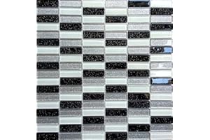 GRAND TAPS 30x30cm Black White & Silver Glass Mosaic Tiles Sheet (MT0028)