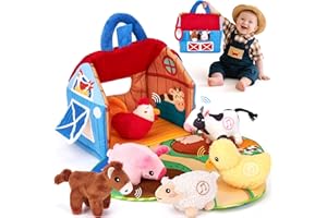 hahaland Giochi Bambini 1 Anno - Fattoria Sonora in Peluche, con 6 Animali Morbidi e Suoni Realistici, Gioco Educativo Bambino Montessori Sensoriale Regalo 6 12 18 Mesi