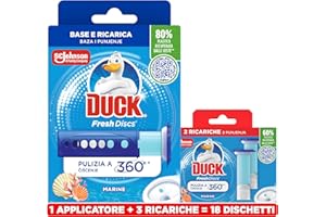 Duck Fresh Discs, Detergente Bagno con Applicatore, Dischi Gel Igienizzanti WC, Profumo Brezza Marina, Confezione con 1 Applicatore, 18 Dischetti Gel
