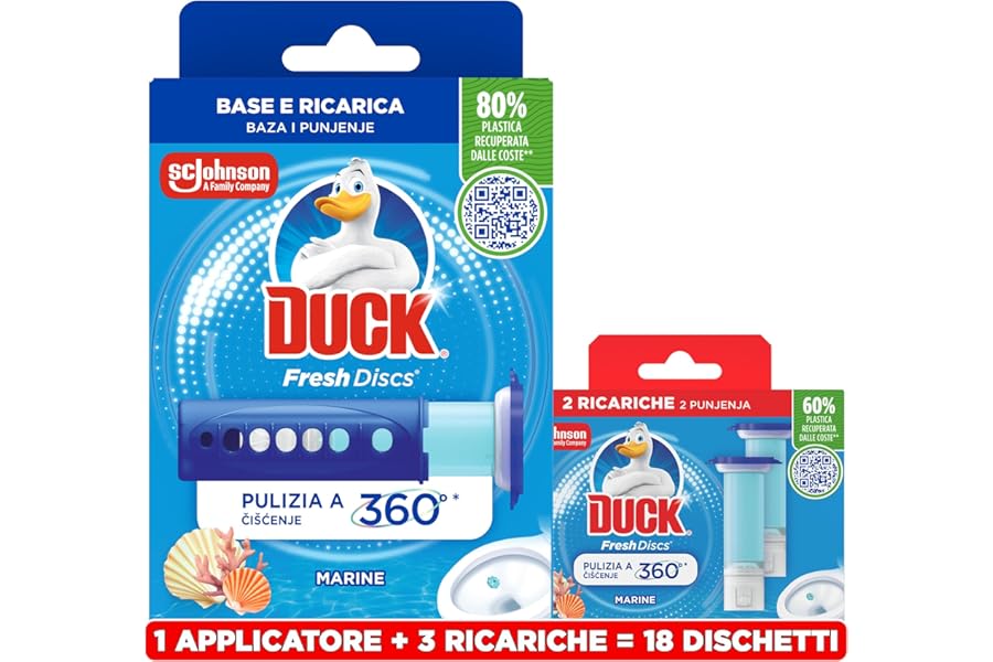 Duck Fresh Discs Bathroom Cleaner with Applicator, Toilet Discs Sanitising Gel Discs, Sea Breeze Fragrance, Pack of 1 Applicator, 18 Gel Pads