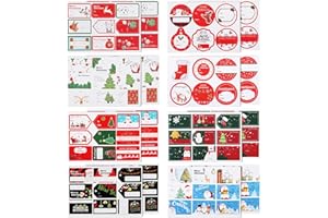 Kesote Étiquette Cadeau Noël 16 Feuilles, 132 Pcs Étiquettes Autocollantes Noël Stickers Auto-adhésives Gommettes Motif de Santa Bonhommes de Neige Sapin pour Cadeau Cartes de Vœux Scrapbooking