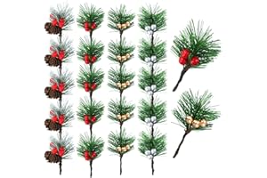 volumoon 20 Stück Weihnachten Beeren Zweige,Künstliche Tannenzapfen Deko,Künstliche Weihnachts Rote Beeren,Rote Beerenstiele Tannenzweige,für DIY Girlande Christbaum Party Dekoration
