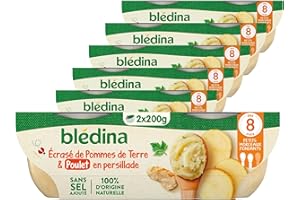 Blédina - Bols - Repas midi bébé - Ecrasé de Pomme de terre & Poulet en persillade - Dès 8 mois - Sans sel ajouté - 12x200g