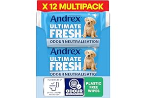 Andrex Ultimate Fresh Washlets, 12 Packs - Gentle, Biodegradable, Flushable Toilet Wipes for Everyday Hygiene, Use with Regular Toilet Roll for a Shower Fresh Clean