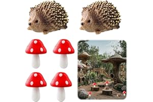 CHAUSA ChAuas 6 Pièces Accessoires de Jardin Féérique, 2 Hérissons et 4 Champignons en Résine, Décoration Miniature pour Plante en Pot, Figurines de Décoration de Jardin en Résine Animaux Miniatures
